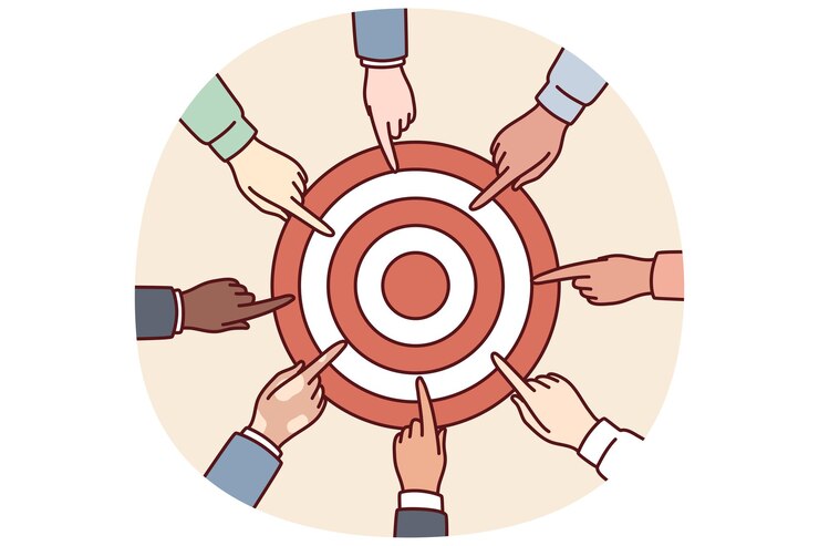 Entrega diversas pessoas perto do alvo para colaboração para resolver tarefas conjuntas e trabalho em equipe nos negócios