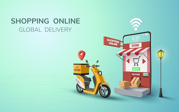 Entrega on-line digital na Scooter com telefone.