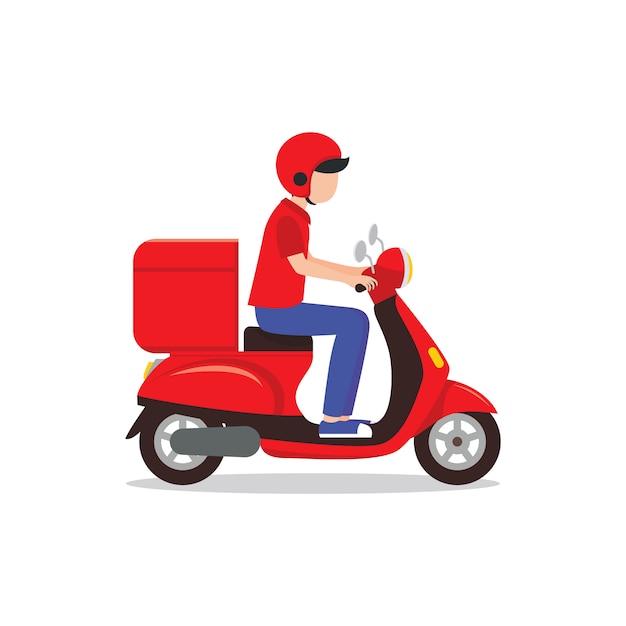 Vetor entregador, montando a ilustração de scooter vermelho