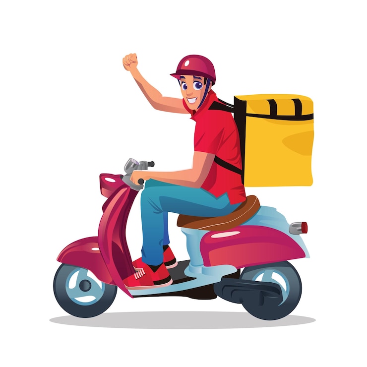 Vetor entregador na scooter fazendo ilustração de serviço de entrega