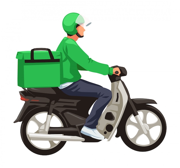 Vetor entregador verde com scooter