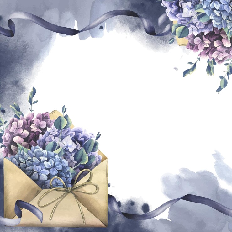 Vetor envelope artesanal com hortênsias e flores de eucalipto fitas manchas e salpicos desenhados à mão