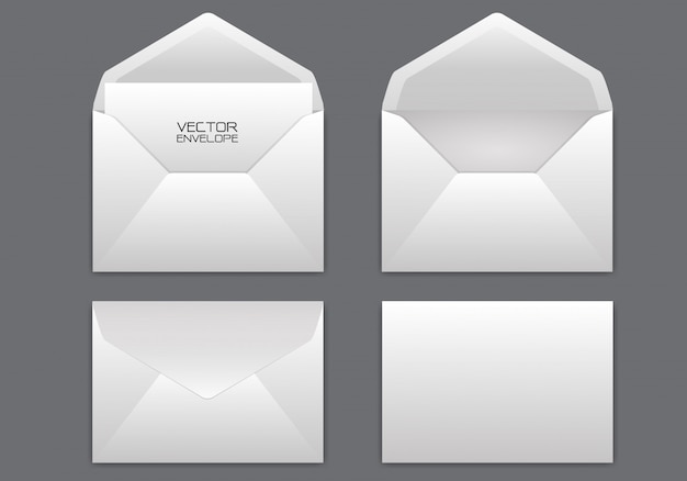 Envelope branco realista em fundo cinzento.