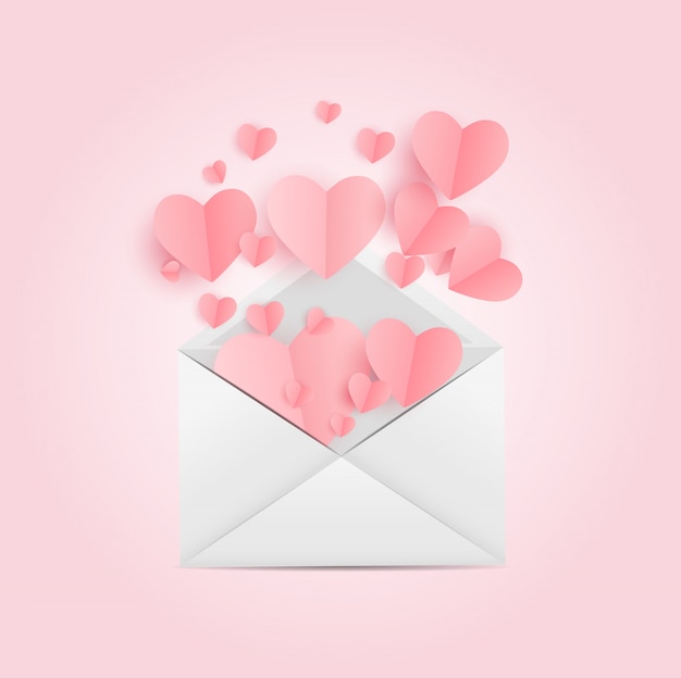 Envelope com o símbolo do coração. Ilustração de amor