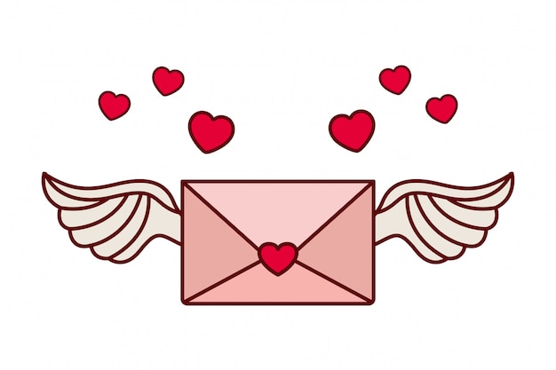 Envelope de carta com o ícone de coração isolado