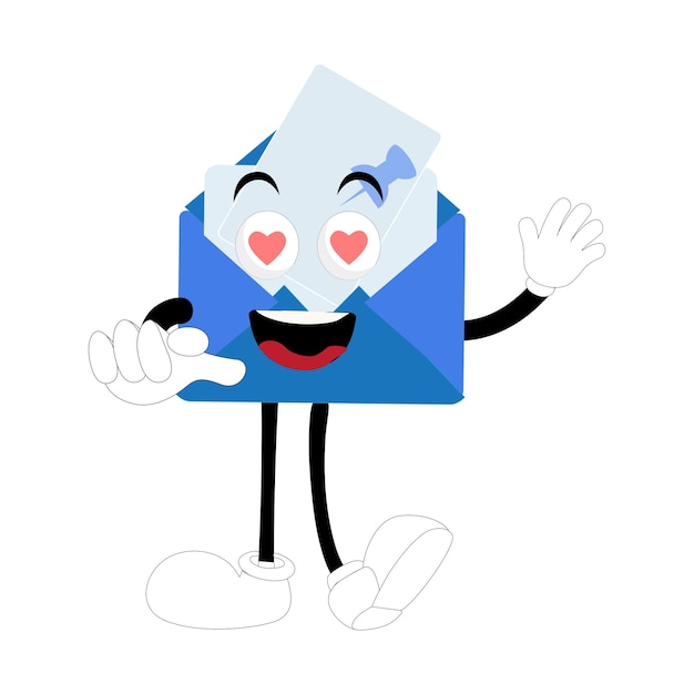Vetor envelope de desenho animado mascote personagem ilustração pontos com um gesto de mão retro mensagem cômica