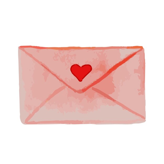 Envelope de ilustração em aquarela com coração