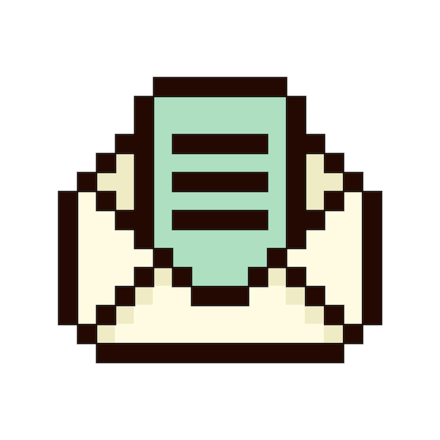 Envelope de vetor de letra de pixel de 8 bits com letra em pixel art estilo gráfico de computador da velha escola
