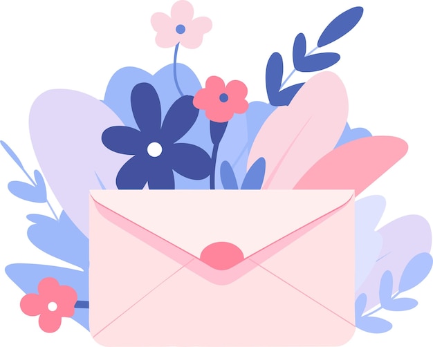 Envelope desenhado à mão com flores no conceito de casamento em estilo simples, isolado no fundo