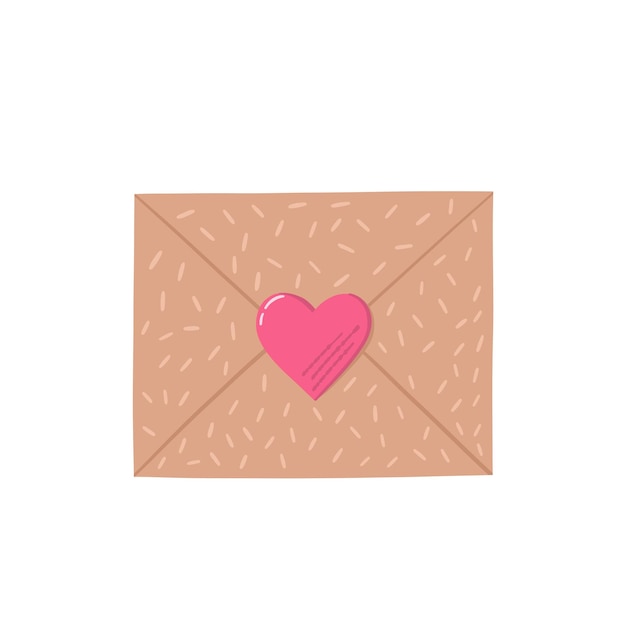 Vetor envelope postal fechado em papel craft com pequeno roubo de cera em forma de coração. arte conceitual do dia dos namorados
