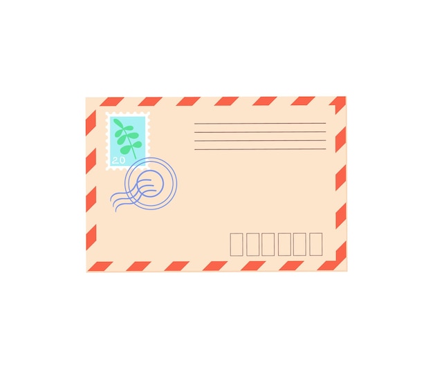 Envelope postal. post stamp confirmado no convite, ilustração vetorial isolada no fundo branco