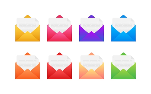 Envelopes multicoloridos em fundo branco. ilustração em vetor das ações.