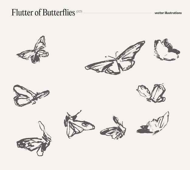 Vetor enxame de borboletas desenhadas à mão ilustração vetorial esboço de desenho realista
