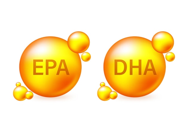 Vetor epa dha vector drops set fórmula química queda de substância dourada brilhante