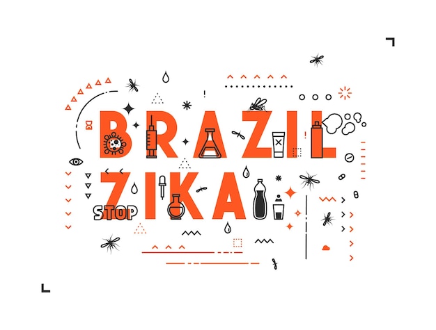 Epidemia de conceito de design do vírus brasil zika. ilustração de estilo de linha moderna. conceitos de palavras brasil zika, estilo arte de linha fina, banners de design para site e site móvel. fácil de editar.