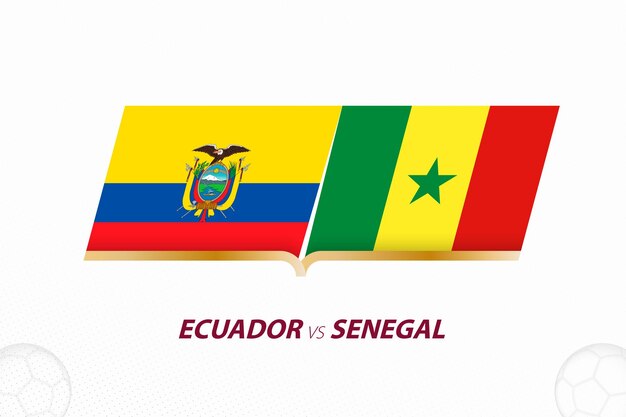 Equador vs Senegal na competição de futebol Grupo A versus ícone no fundo do futebol