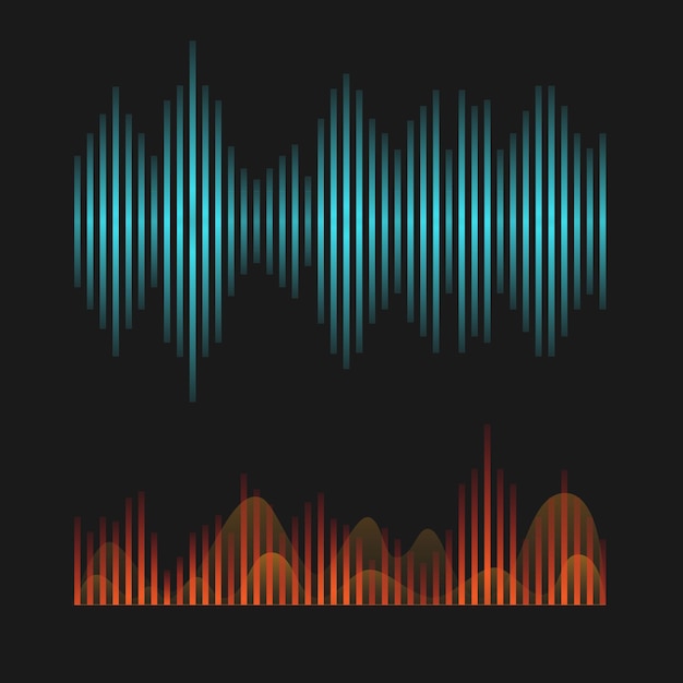 Equalizador de música digital. Modelo de design de ondas de áudio. Ilustração em vetor isolada em preto.