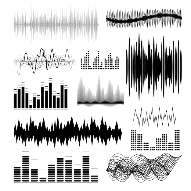 Vetor equalizador de música digital preto em silhueta em um vetor de fundo branco