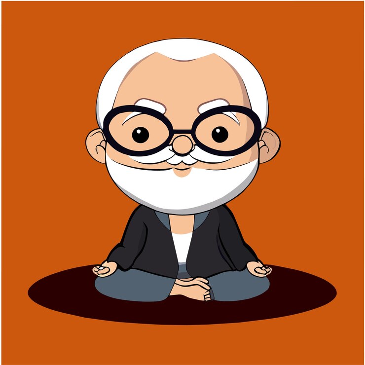 Vetor equilíbrio interior homem idoso fazendo meditação de ioga ilustração vetorial