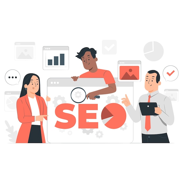 Equipa de análise SEO Desproporcional Ilustrações vetor