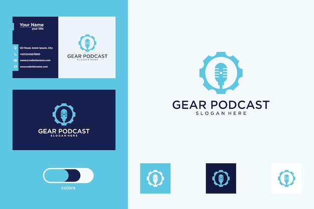 Equipamento com design de logotipo de podcast e cartão de visita