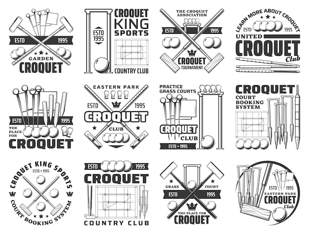 Equipamento de bola e bastão de ícones de esporte de clube de croquet