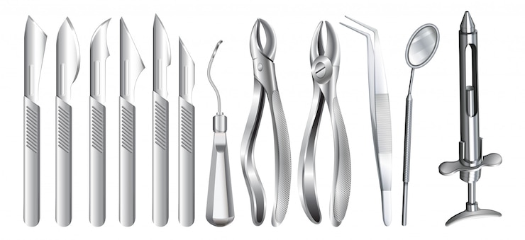 Vetor equipamento de cirurgia em branco