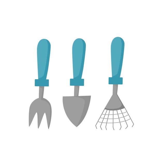 Equipamento de jardinagem Pá forquilha ancinho Ilustração vetorial dos desenhos animados