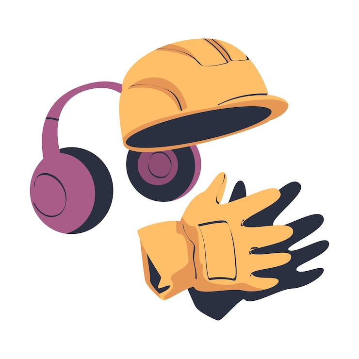 Vetor equipamento de segurança com luvas e protectores auriculares para construção e trabalho industrial ilustração vetorial