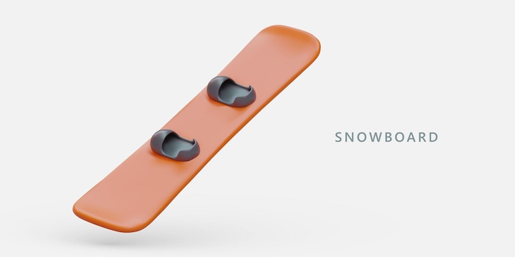 Vetor equipamento de snowboard 3d para esquiar na prancha de neve com amarração para os pés modelo 3d