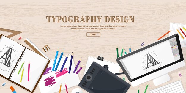 Vetor equipamento de trabalho de desenho gráfico digital para designers