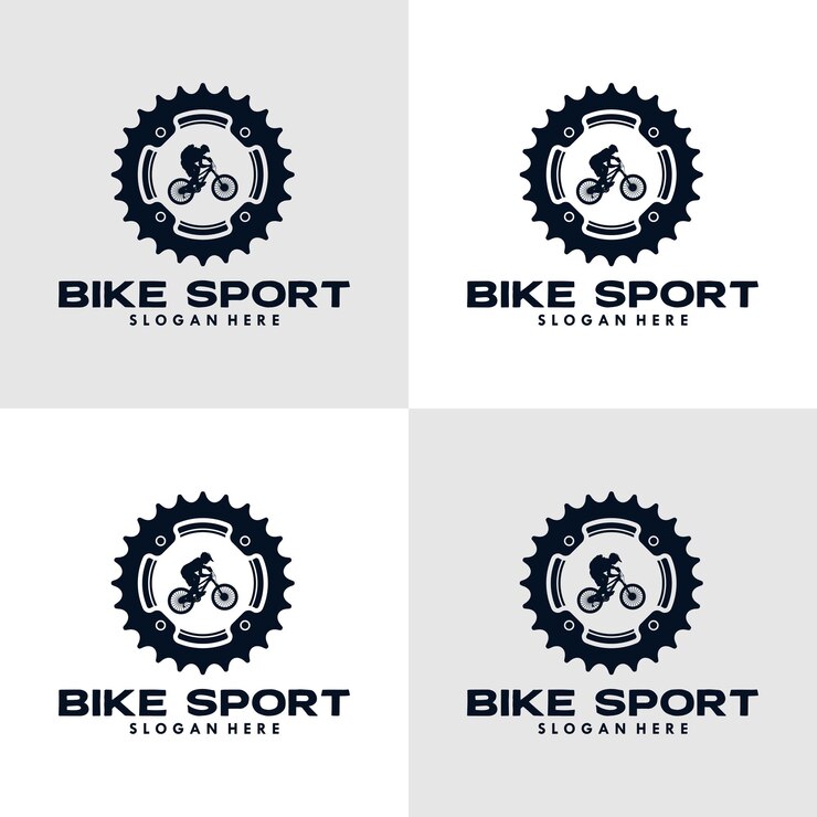 Equipamento e ciclista do modelo de logotipo do esporte de bicicleta