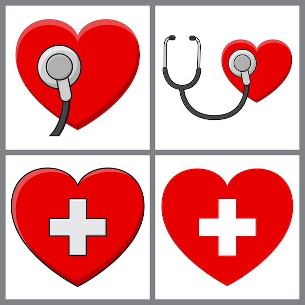 Equipamento médico estetoscópio em torno de um coração humano vermelho Doação de sangue e órgãos internos Icon saúde e medicina Ilustração vetorial de estoque