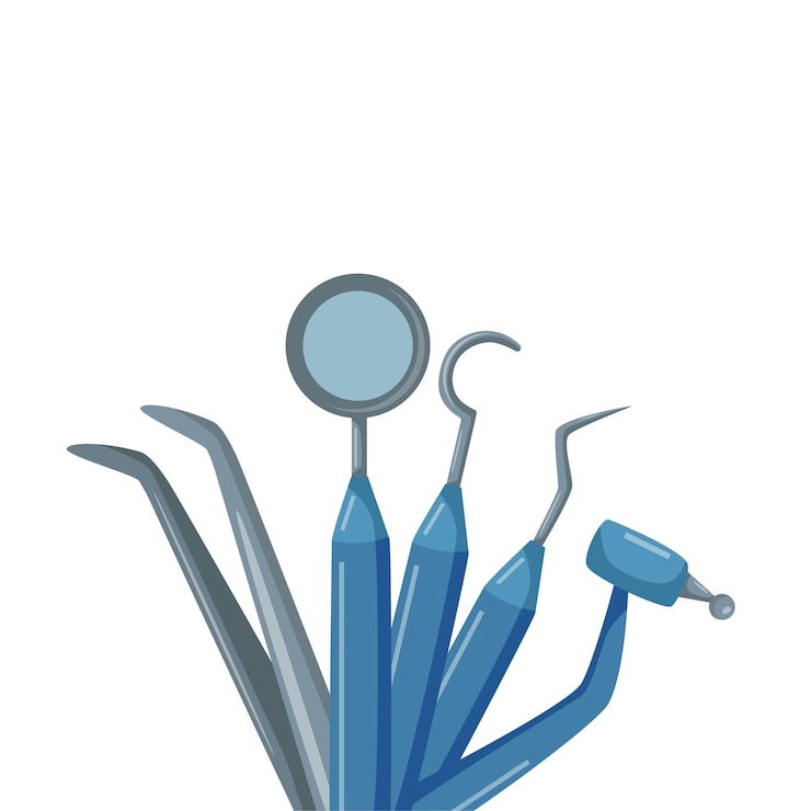 Vetor equipamento médico odontológico ferramentas de aço ilustração vetorial de desenho animado