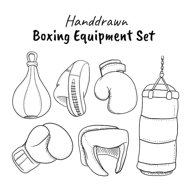 Equipamentos de boxe desenhados à mão