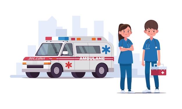 Equipe da ambulância. alguns médicos. ilustração em um estilo simples