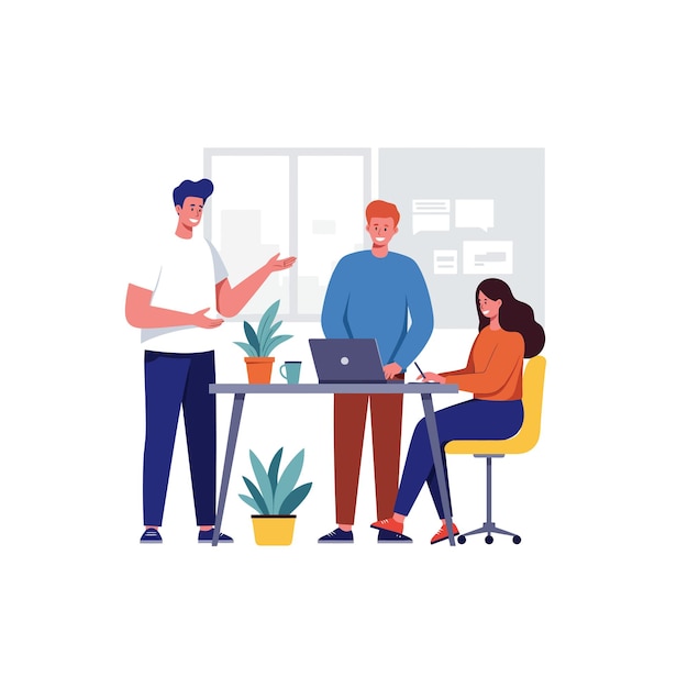 Equipe de brainstorming de ideias juntos na mesa usando laptop e anotações