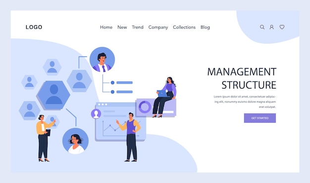 Vetor equipe de conceito de estrutura de gestão colaborando em um gráfico digital mostrando posições hierárquicas