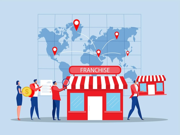 Vetor equipe de negócios planejamento de franquia lojashop negócio imobiliário promocional sme startup