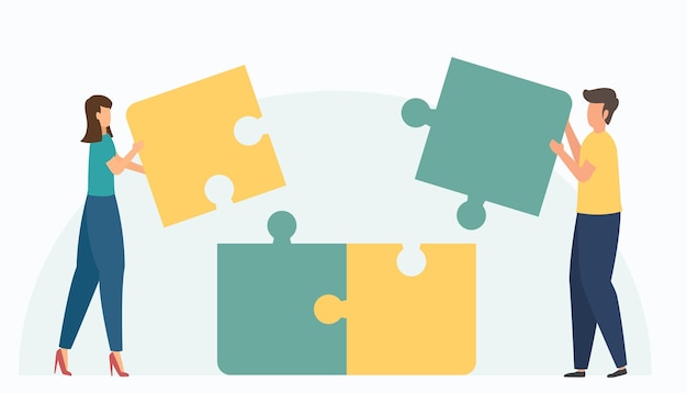 Equipe de negócios segurando quebra-cabeça do conceito de parceria Metafora de equipe Pessoas conectando elementos do quebra- cabeça Símbolo de parceria de cooperação de trabalho em equipe Vector de conceito de parceiro de negócios