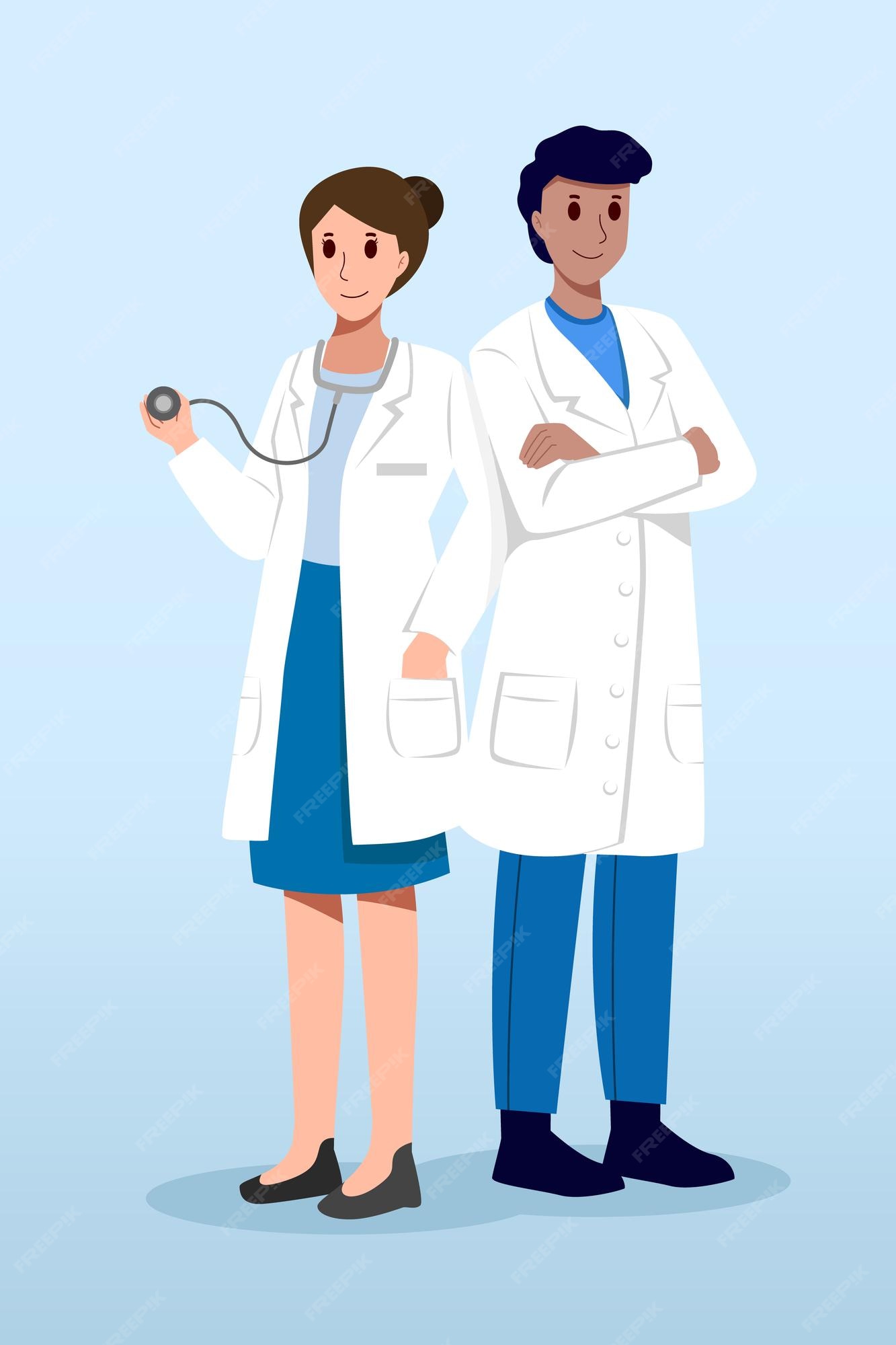 Equipe médica médicos masculinos e femininos personagens de desenhos  animados vector