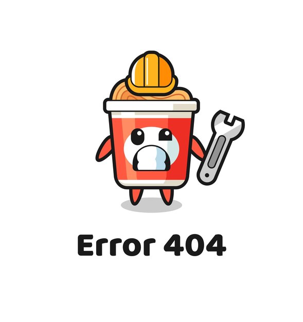 Erro 404 com o mascote fofo do macarrão instantâneo, design de estilo fofo para camiseta, adesivo, elemento de logotipo