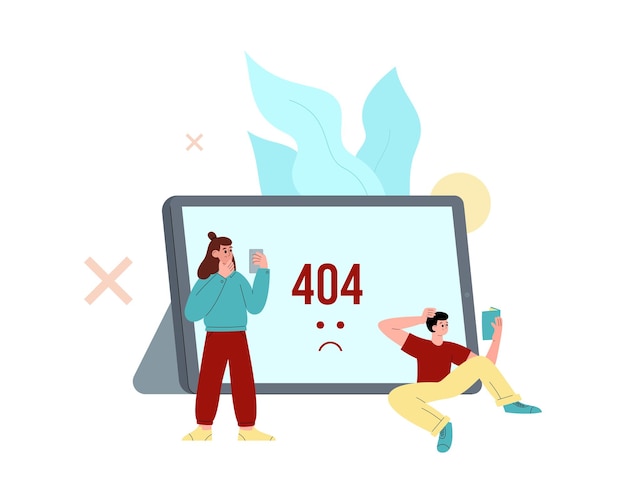 erro de banner do sistema operacional com pessoas perto de ilustração vetorial de tablet isolada
