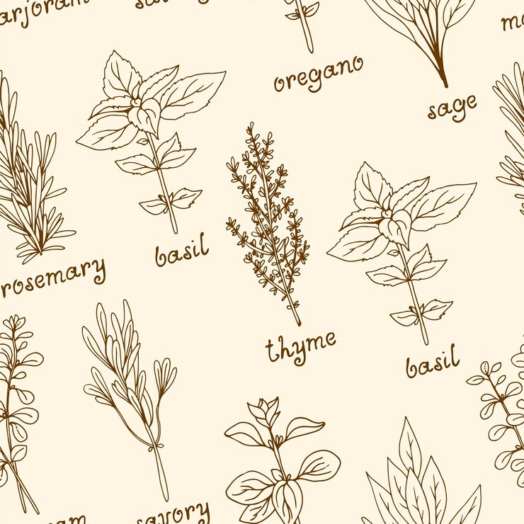 Vetor ervas bege fundo sem costura em estilo vintage padrão decorativo botânico