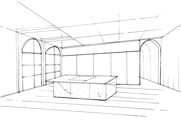 Esboçar a sala de desenho e o design contramoderno da cozinhailustração vetorial 2d