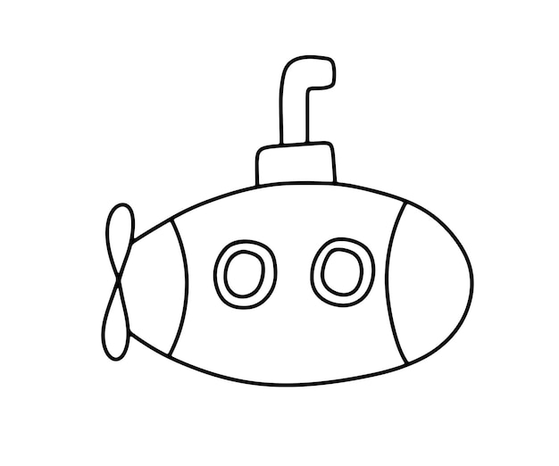Esboce a ilustração vetorial infantil do batiscafo submarino retrô isolada no fundo branco