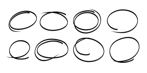 Vetor esboce a linha oval de destaque. doodle marker desenhado à mão círculos de traçado de destaque. esboço do marcador.
