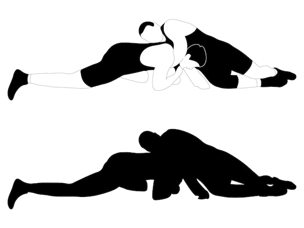 Vetor esboce a silhueta de um atleta de luta livre na luta livre greco romana de estilo livre clássico