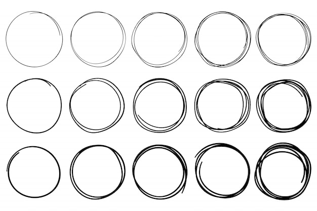 Vetor esboce círculos. quadro de doodle circular, círculo de traçado da caneta mão desenhada e conjunto de vetores isolados de um círculo