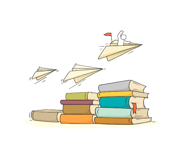 Esboce homenzinho com muitos livros